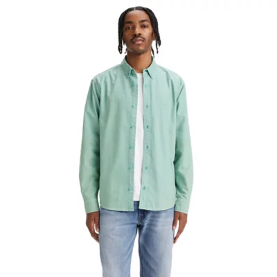 Chemise Vintage Homme Vert Clair, Manches Longues, Boutonnée Et Imperméable - Taille L