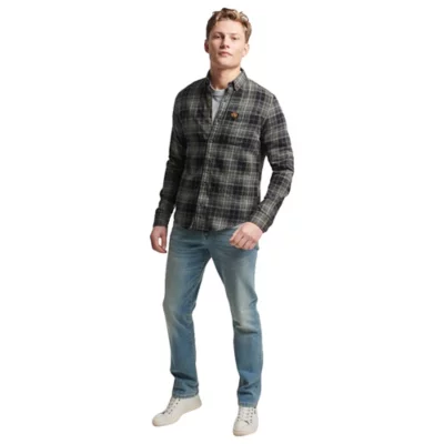 Chemise de bûcheron en coton à manches longuesbleu marine orégon à carreaux pour Homme | FR