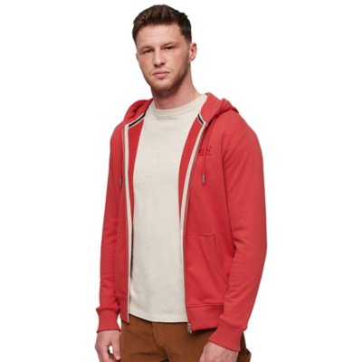 Superdry - Sweat Capuche Zippé Vintage Logo Embroidery Baseball Gris Chiné Bordeaux
