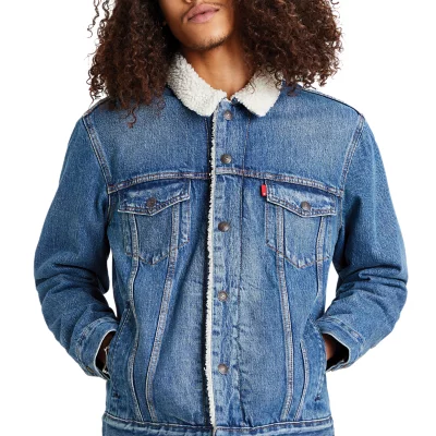 Levi's Trucker Veste Sherpa Homme – Noir Camouflage Doublure Polaire – Taille L Manteau Chaud