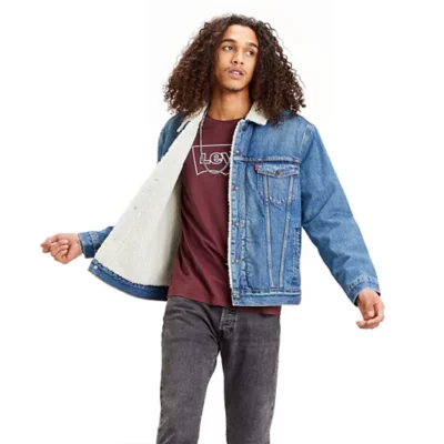 Veste Trucker En Jean Noir Homme - Taille L, Col Sherpa, Neuve Sans étiquettes