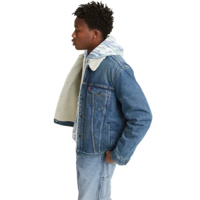 Veste Jean Homme Style Trucker - Taille L - Noir Avec Col Sherpa - Neuf Sans étiquettes