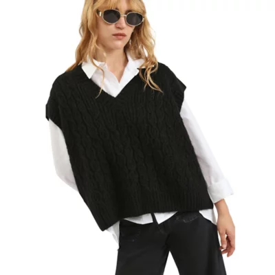 Pull Sans Manche Femme Maille Mohair Torsadee PLEASE BLACKSTORE