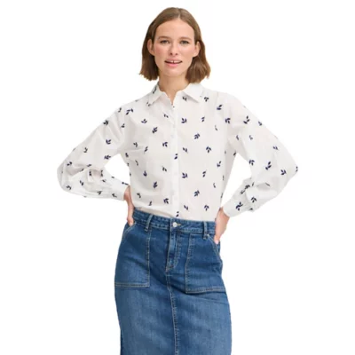 Chemise manches longues Femme brodée personnalisée coton popeline