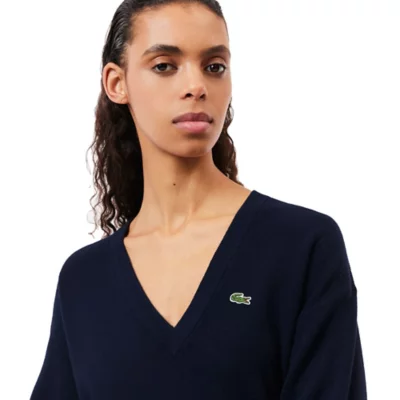 Pull Femme Col V Navy LACOSTE | BLACKSTORE