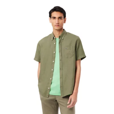 Chemise À Manches Courtes Homme CH5699 En Lin Vert LACOSTE
