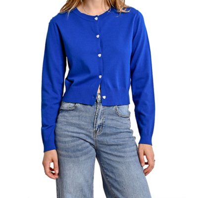 Gilet Femme Bleu Clair Tricoté Main Laine - Taille L (40) - Occasion Très Bon état