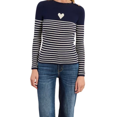 Pull Molly Bracken Marine à Poches Cuir Noir - Taille M, Occasion Très Bon état
