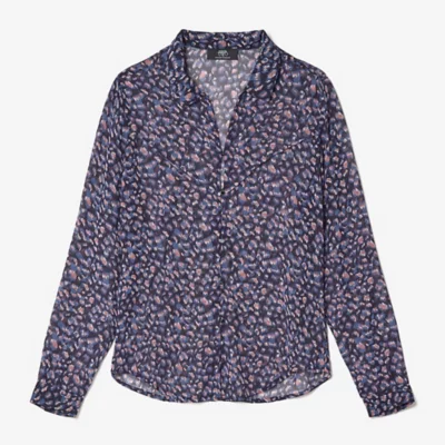 Chemisier Femme Le Temps Des Cerises - Imprimé Léopard Bleu Fluide