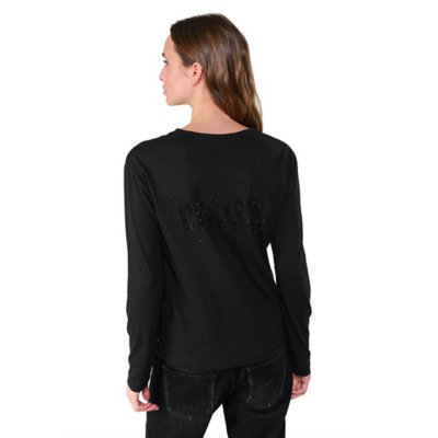 Tee Shirt Femme Le Temps Des Cerises - Modèle Edwige 0001 Noir - Rayures Brillantes Et Monogramme Argenté - T-shirt Basique Chic - 4
