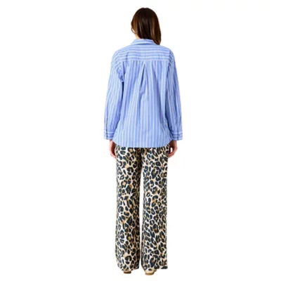 GTHTTT Chemise De Nuit Femme Pyjama Bouton Ouvert Devant Col V Manche Longue T Shirt Vêtement De Nuit pour Décontractée Dormir,Bleu,M